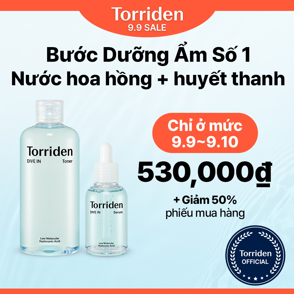 Toner axit hyaluronic phân tử thấp 300ml + serum axit hyaluronic phân tử thấp sử dụng hàng ngày 50ml TORRIDEN DIVE IN