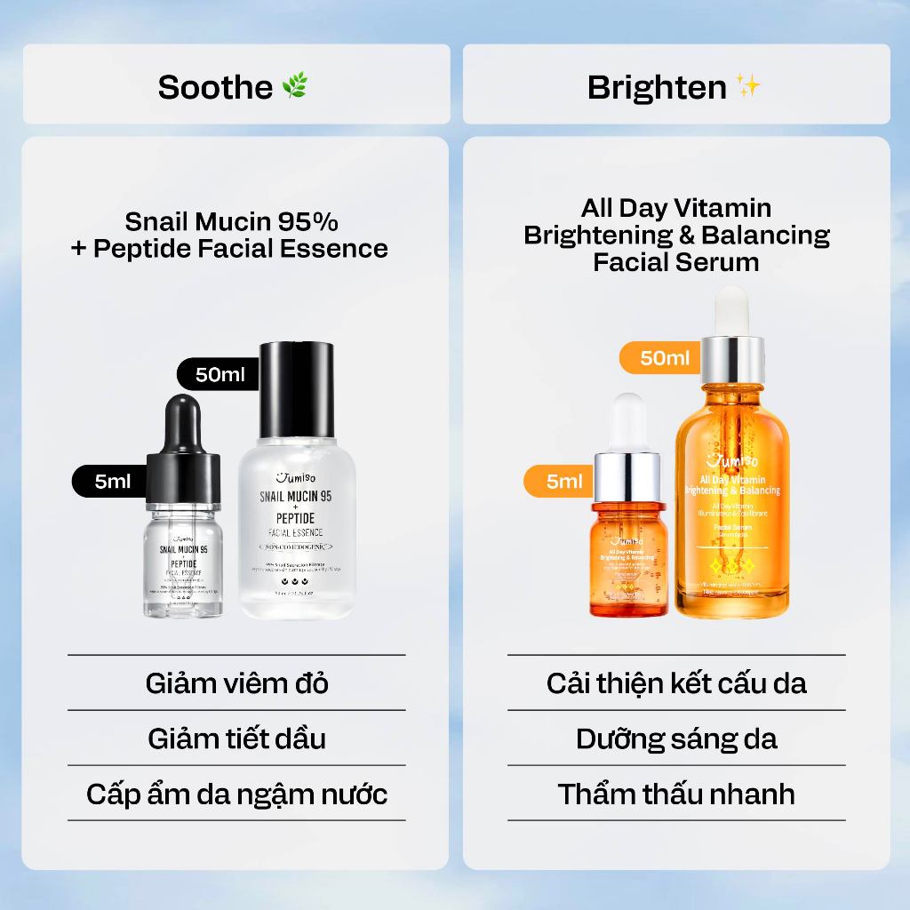 Set túi Meichan - All Day Vitamin Balancing & Brightening Serum 50ml và Snail Mucin 95 + Peptide Facial Essence 50ml