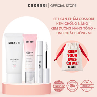  Set sản phẩm COSNORI gồm kem chống nắng + kem dưỡng nâng tông da kèm tinh chất dưỡng mi 