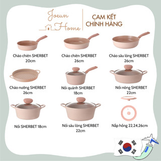 Chảo chống dính/ Nồi NEOFLAM SHERBET nhôm đúc phủ gốm sử dụng trên bếp từ 18/ 20/ 22/ 26cm màu hồng phong cách Hàn Quốc