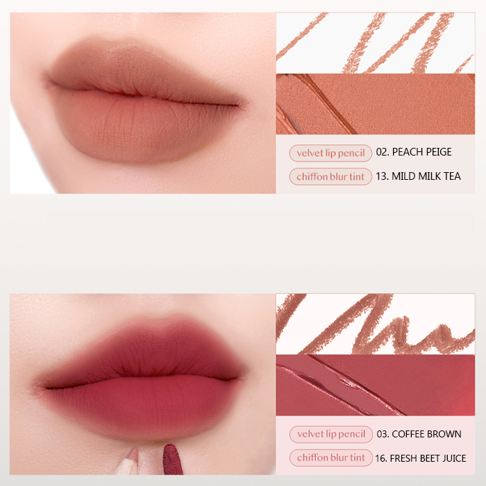 CLIO  set Chì Kẻ Viền Môi Và Lược Chải Màu Nhung chiffon | Bút Kẻ Đường Viền Môi Trên Môi