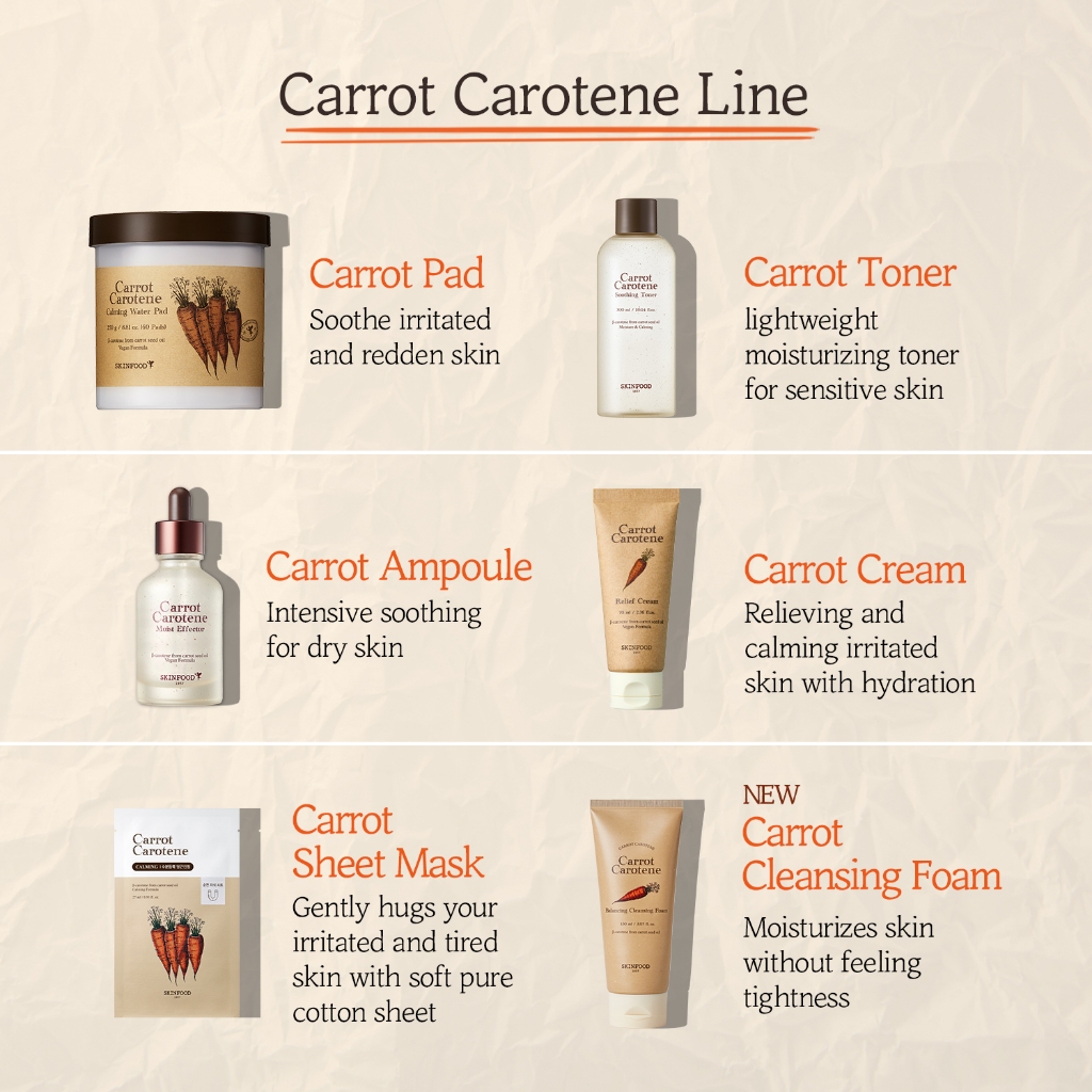 [SKINFOOD] caroten cà rốt kem dưỡng ẩm 52 ml / lập tức giảm mẩn đỏ / làm mát da nóng / thành phần tự nhiên / Carrot Carotene Moist Effector