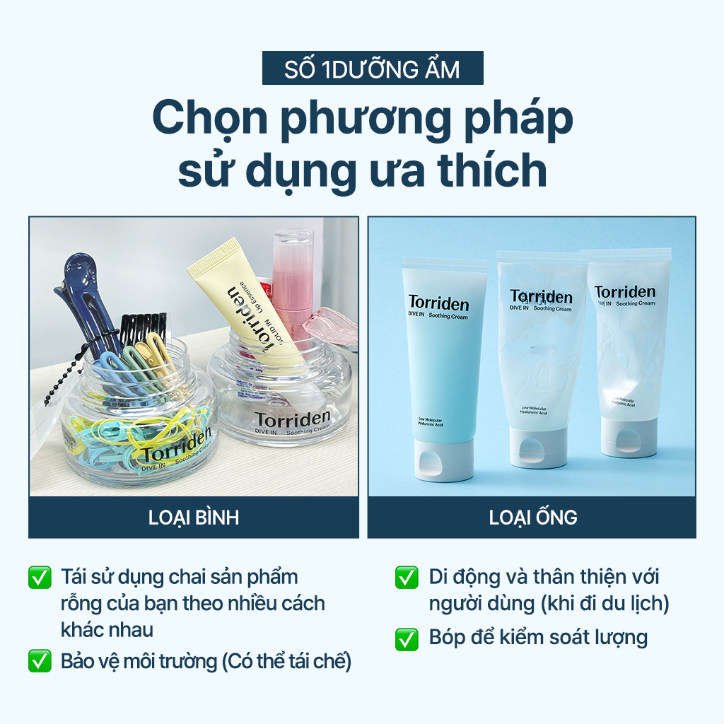 Kem làm dịu da TORRIDEN DIVE IN 100ml chứa axit hyaluronic phân tử thấp làm mát dưỡng ẩm sảng khoái