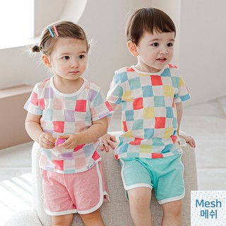 Cordi-i Bộ quần áo thun cotton thoáng mát cho bé trai bé gái Checker Border Kids Short T-Shirt Set (23SS)_CF151 chính hãng Cordi-i Hàn Quốc