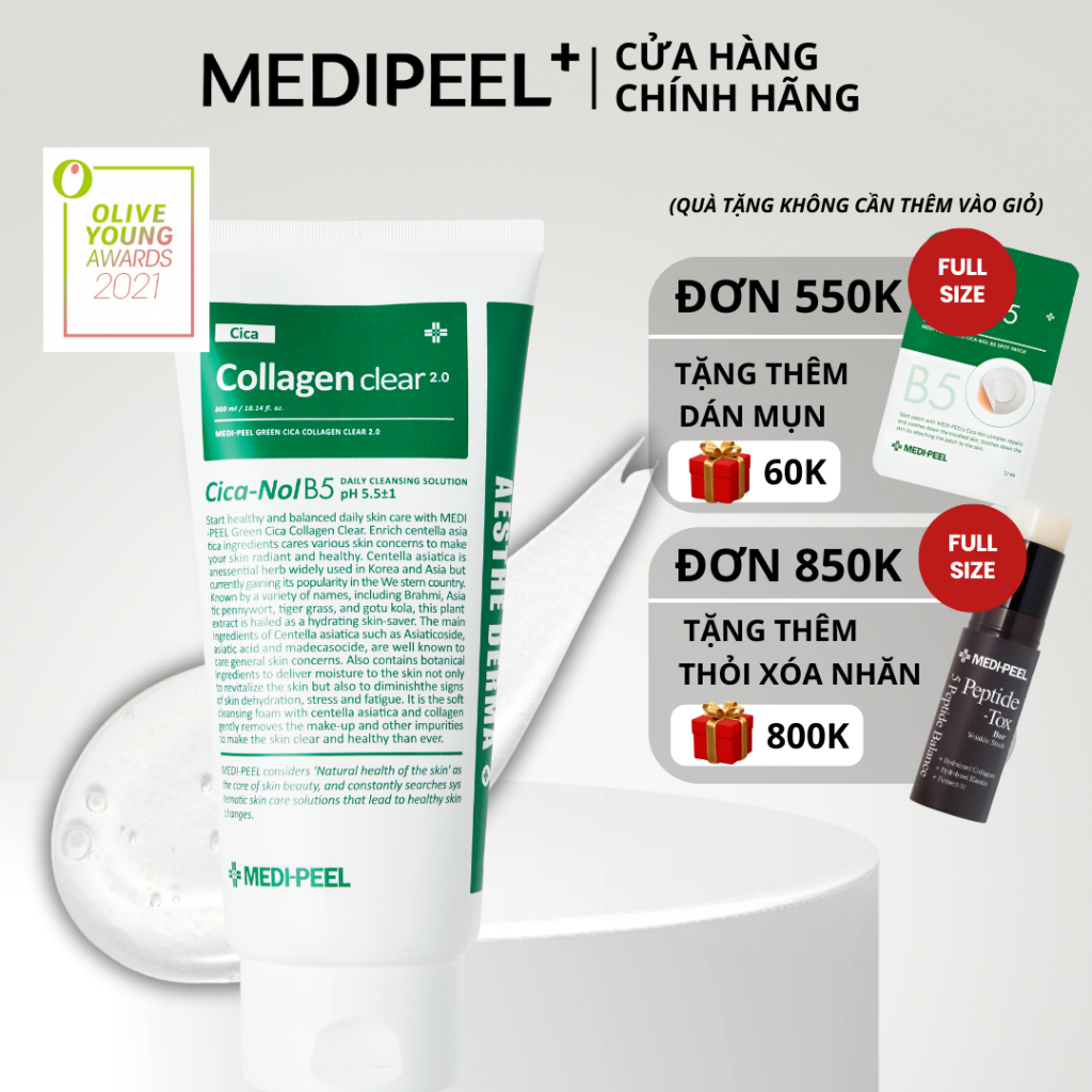 Medi-Peel Sữa rửa mặt dành cho da dầu mụn Cica B5 Collagen Green Cica 300ml