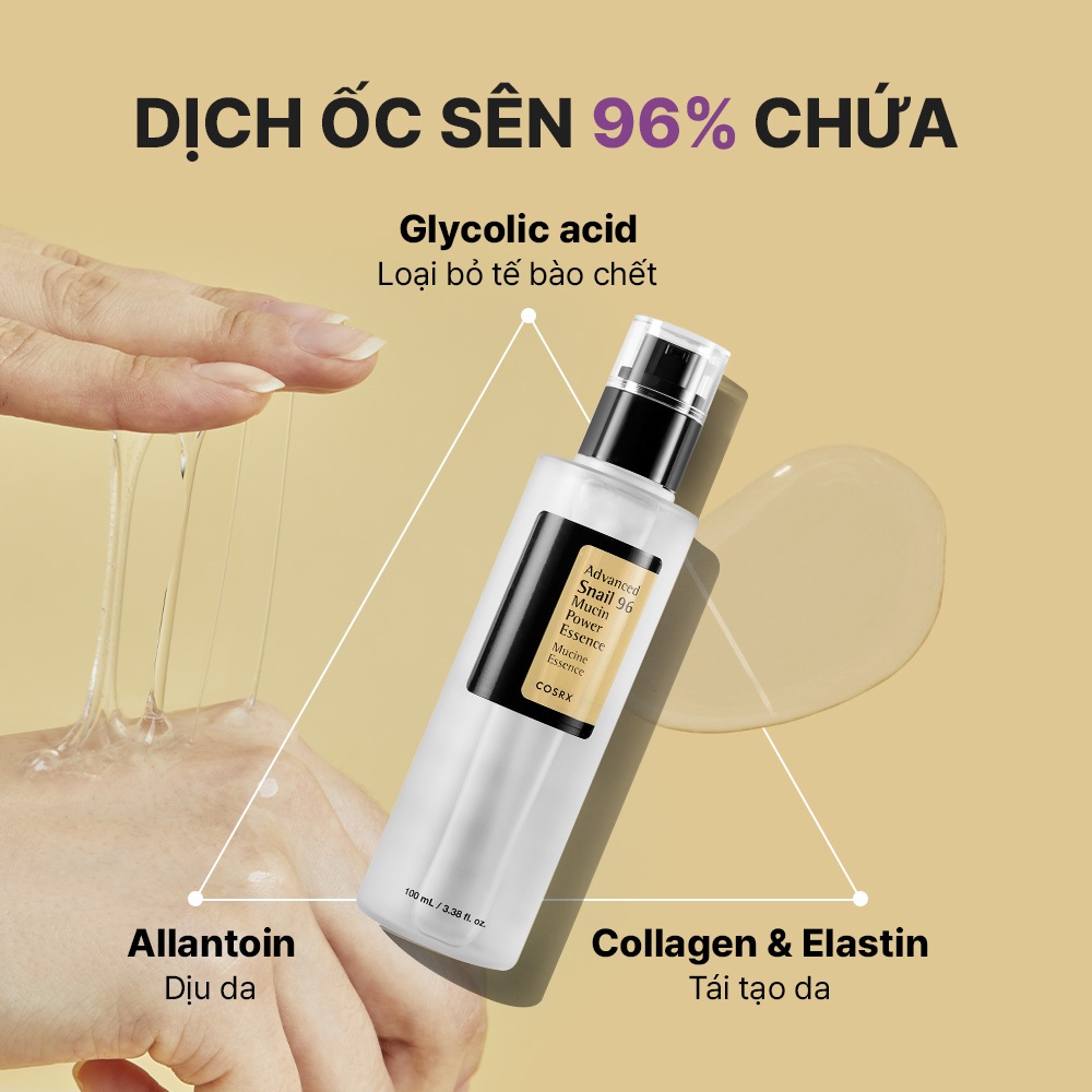 [Chỉ còn 150K sau khi áp voucher] Tinh chất ốc sên COSRX 96 Mucin 100ml hỗ trợ tái tạo dưỡng ẩm cho da