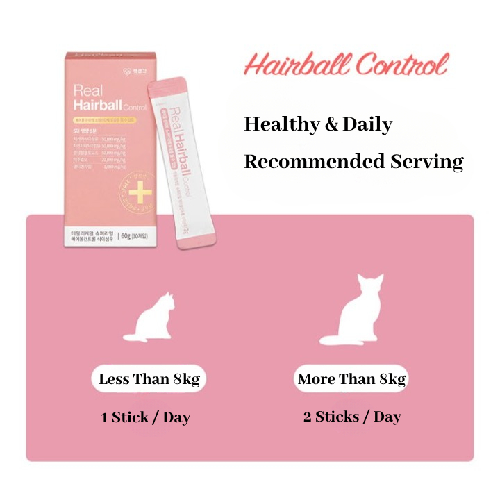 Real Hairball Control Tiêu hóa mèo & Chăm sóc bóng tóc cho mèo / 2g x 30 Powder Stick / Bổ sung chất xơ cho mèo