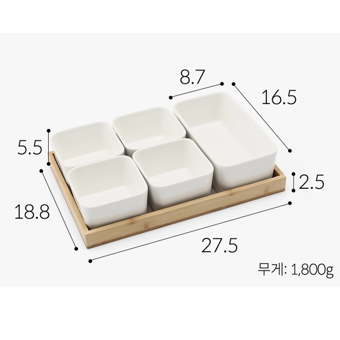 Bộ 5 Bát Sứ Vuông kèm Khay Gỗ Tiện Dụng