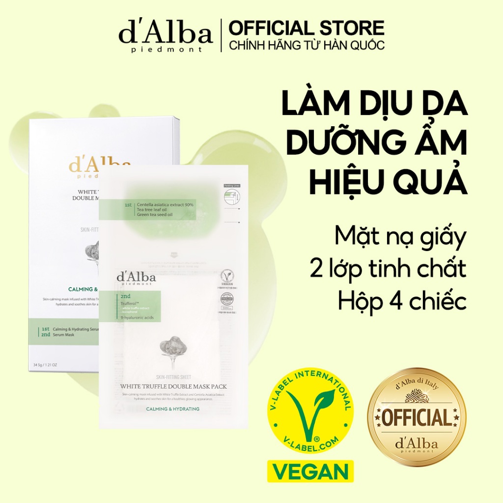 [d'Alba Official] Mặt nạ kép cấp ẩm và làm dịu da White Truffle Double Mask Pack Calming & Hydrating (hộp 4 miếng)