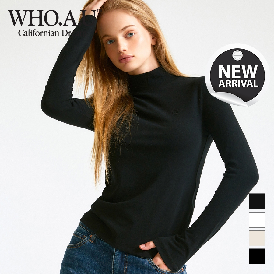 Áo thun WHOAU WHLAD4T21F cổ lọ tay dài thêu họa tiết thời trang dành cho nữ