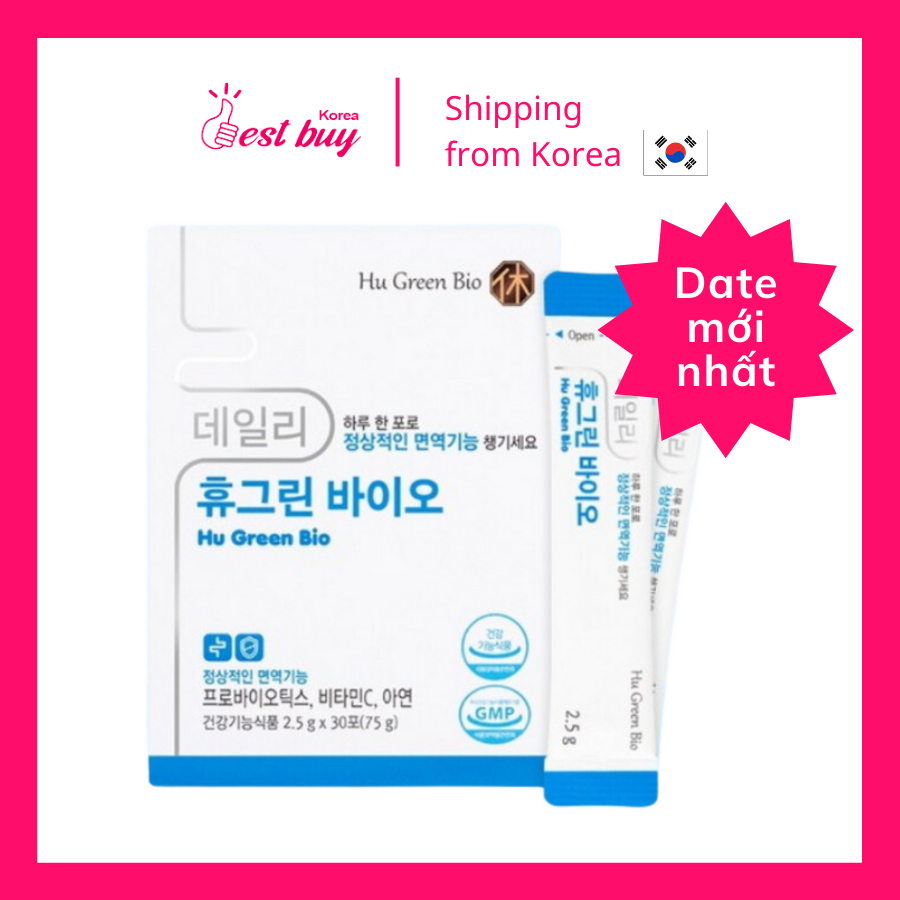 Men vi sinh hỗ trợ sức khỏe đường ruột, trị táo bón Daily Hu Green Bio Hàn Quốc hộp 30 gói x 2.5g