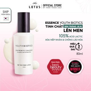 Tinh chất dưỡng trắng da mặt Hàn Quốc chứa acid lactic tái tạo tăng đàn hồi da Essence Youth Probiotics The Pure Lotus 80ml, chiết xuất từ nước sen trắng đảo Jeju cô đặc lên men chống oxi hoá, cải thiện nếp nhăn, mờ thâm nám chống lão hoá.