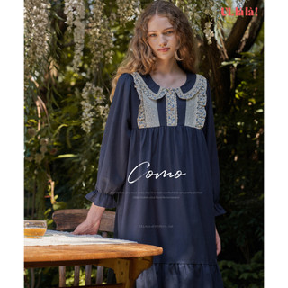 (Wolx22166V) Bộ Đồ Ngủ Liền Thân ullala como Tay Dài Màu Xanh navy (30 's) free size