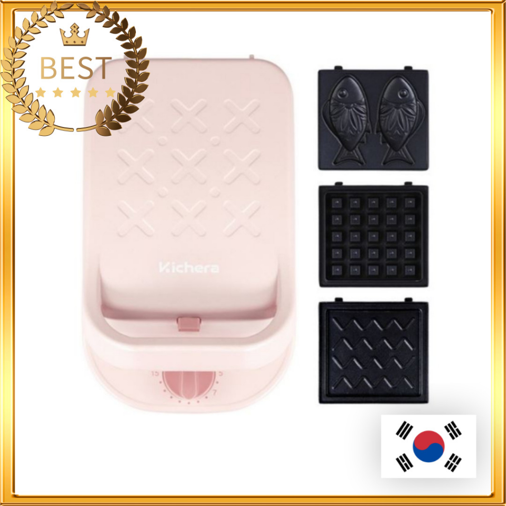 Waffle Maker 3in1 Dial Timer Pink Bluegray Máy Làm Bánh waffle 3in1 Quay Số Màu Hồng Xanh Xám│Máy Làm Bánh sandwich│Máy làm bánh cá waffle Hàn Quốc 3in1 Kichera