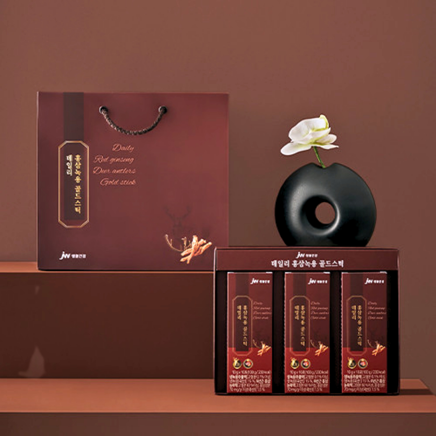 Hộp hồng sâm 6 năm tuổi nhung hươu cao cấp JW Daily Red Ginseng Antler Gold 10gx30 gói + túi quà tặng