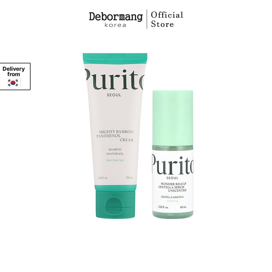 Purito SEOUL - Mighty Bamboo Panthenol Cream - 100ml + Wonder Releaf Centella Serum Không mùi - Bộ 6