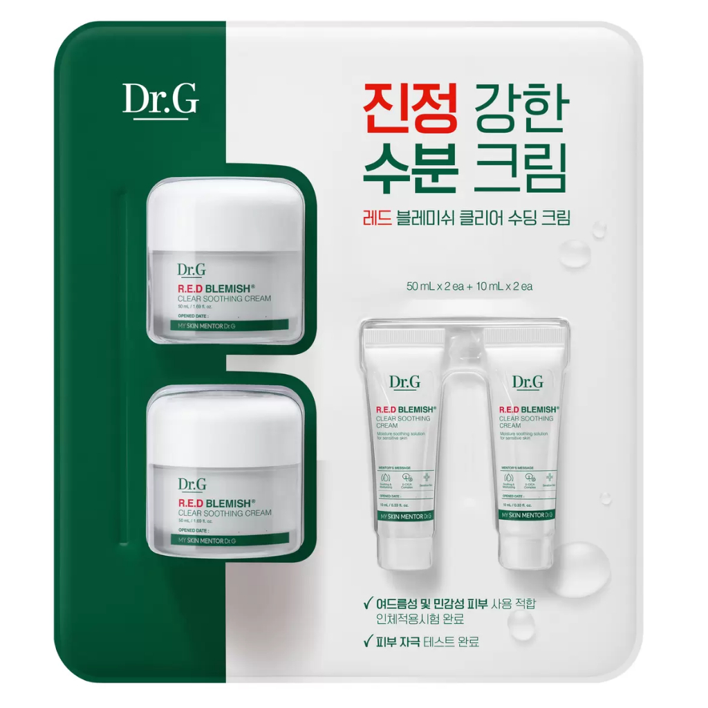 Set kem dưỡng trắng ẩm da Dr.G Red Blemish Clear Soothing Cream 50Ml x2 ea + 10ml x2ea