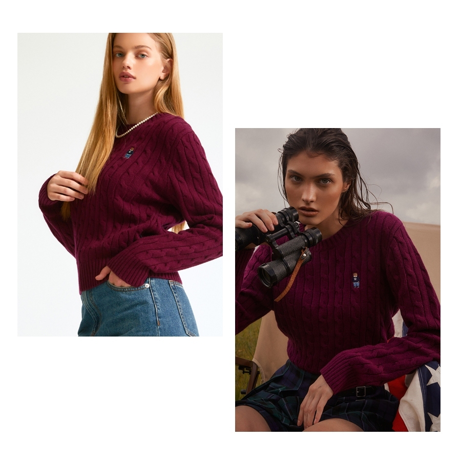 Áo Len WHO.A.U WHKAD4901F Steve R Neck Cable Pullover Wool for Women