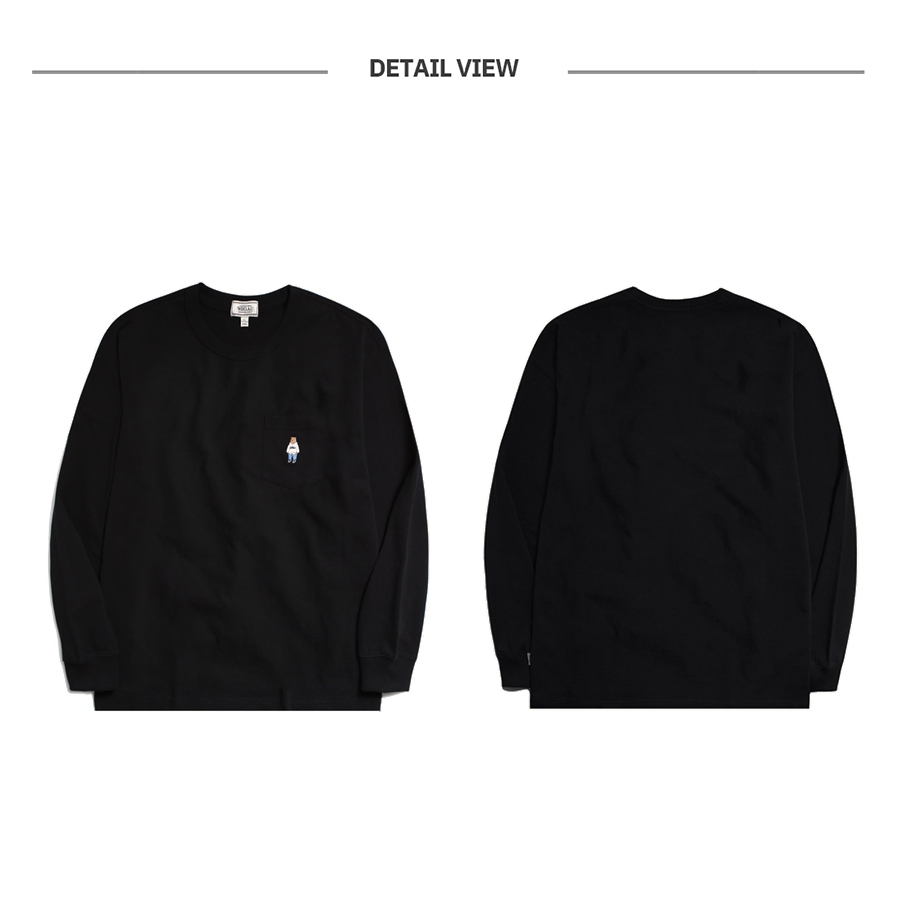 Áo thun WHOAU WHLAD3822U Steve 100% cotton tay dài thêu họa tiết có túi thời trang