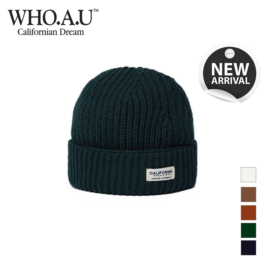 Mũ len WHO.A.U WHHMD4T11A Label Short Beanie