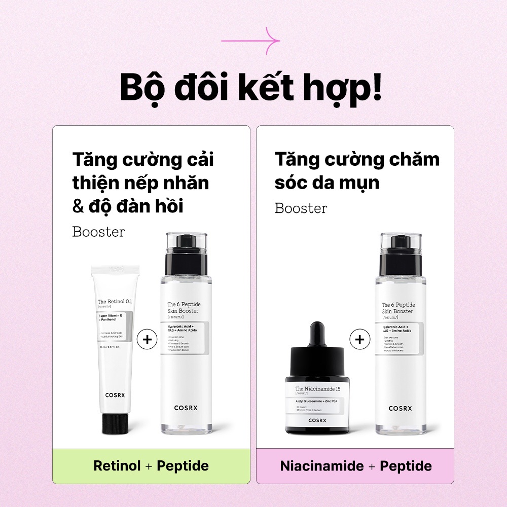 [COSRX OFFICIAL] Set Tinh Chất Tăng Cường 6 loại peptide 150ml + Serum RX 20ml - Giải pháp hoàn hảo cho vấn đề của da