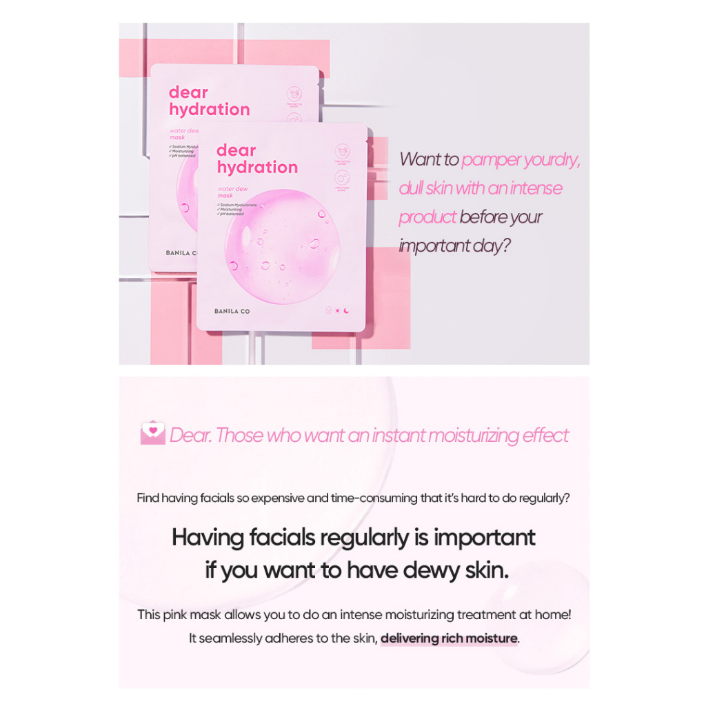 Banila CO Dear Hydration Moisture Bounce Eye Cream & Lip Balm, Water Dew Mask, Peach-Collagen Mask - Shea Butter, Hydrating & Smoothing, pH Balanced
