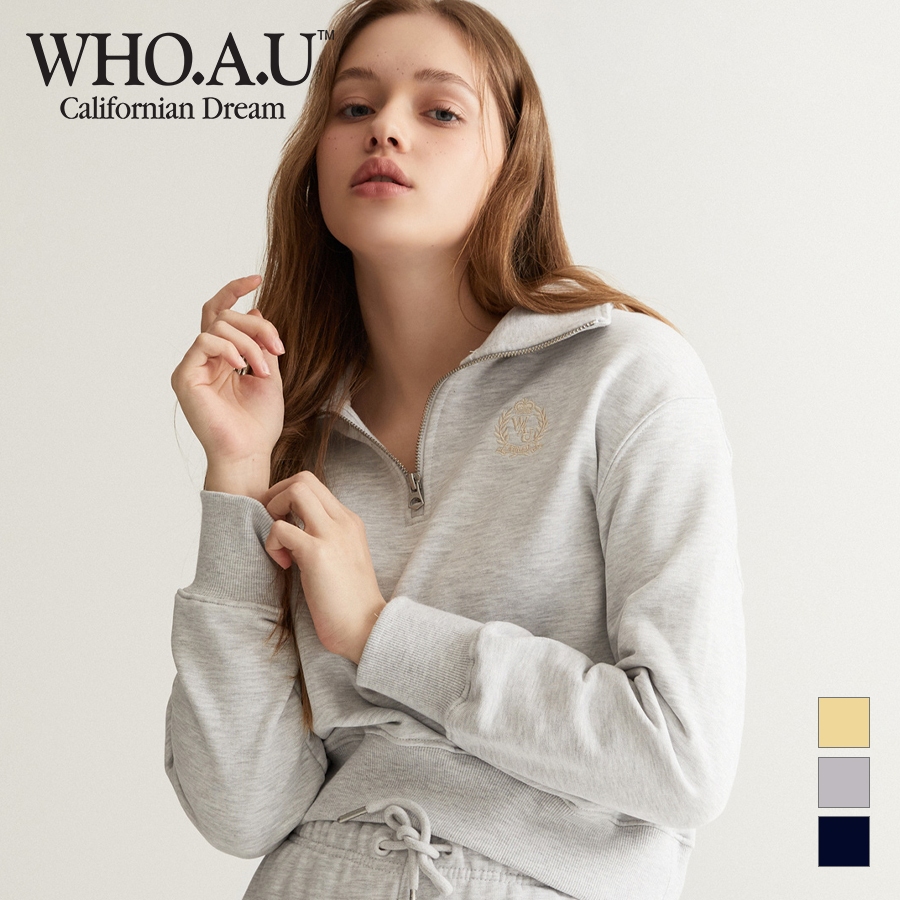 Áo Thun WHO.A.U WHMAD2224F khóa kéo cổ bẻ Women's Embroidery Semi Zipup