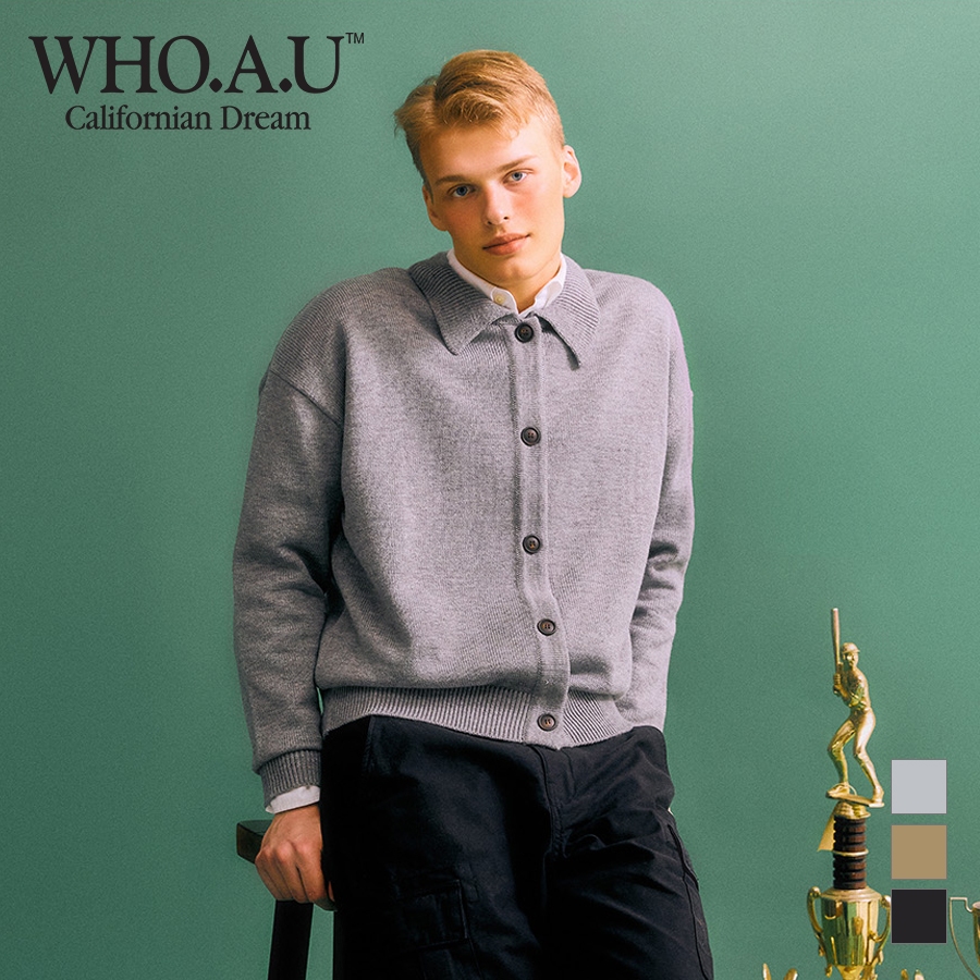 Áo khoắc Cardigan WHO.A.U WHCKC3891M Loose Style Lapel Knitted Cardigan (Men Style)