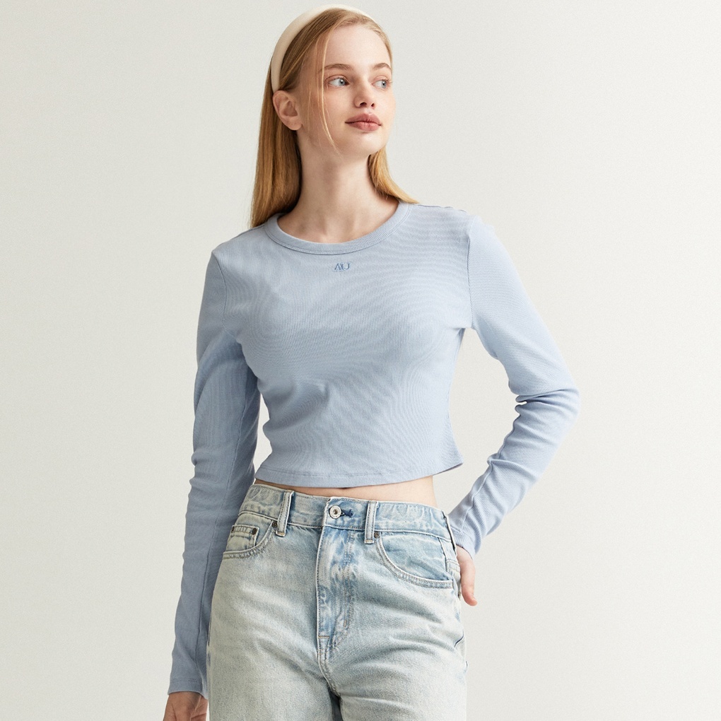 Áo thun nữ  WHO.A.U WHLAD2325F tay dài ôm eo dáng croptop (mẫu mới)