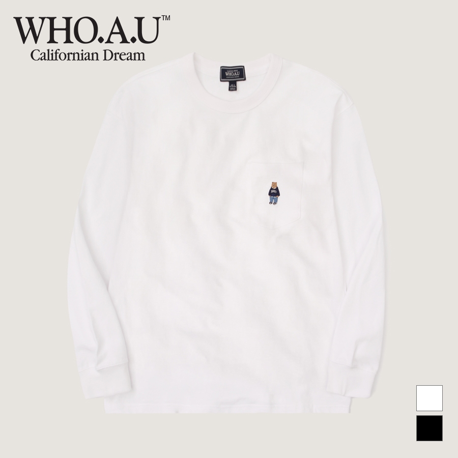 Áo thun WHOAU WHLAD3822U Steve 100% cotton tay dài thêu họa tiết có túi thời trang