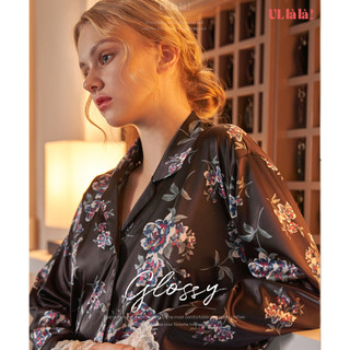  (WPLL23193V) Bộ Đồ Ngủ Nữ Dài Tay Ullala Glossy Màu Đen (50D) Free Size