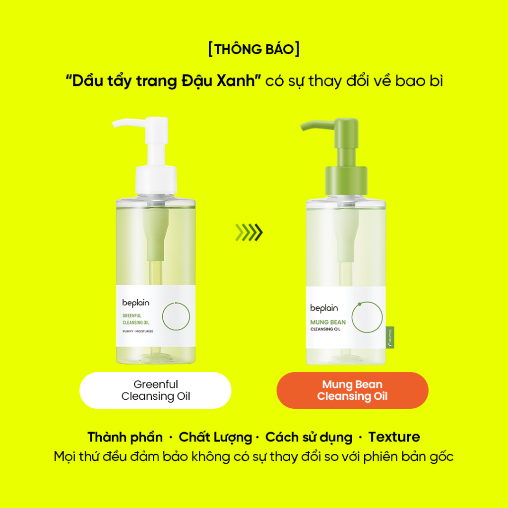 Dầu Tẩy Trang beplain Đậu Xanh - Greenful Cleansing Oil 200ml