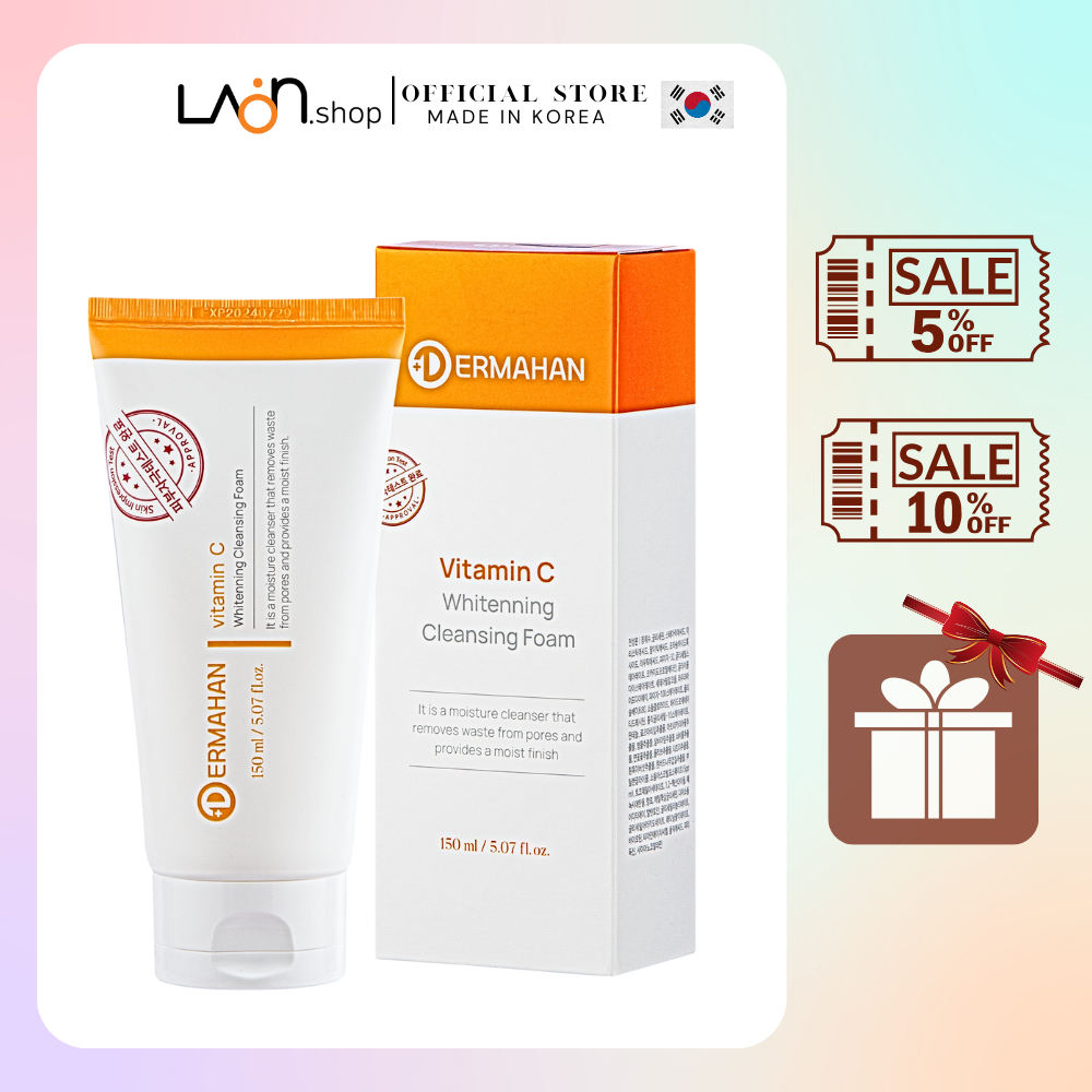Sữa Rửa Mặt Bổ Sung Vitamin, Dưỡng Trắng & Giảm Thâm Nám Dermahan Vitamin C Whitening Cleansing Foam 150ml
