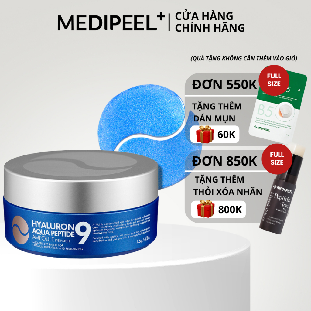 Medi-Peel Mặt nạ mắt MEDIPEEL HYALURON AQUA PEPTIDE 9 AMPOULE EYE PATCH Hàn Quốc 1.6g x 60 miếng