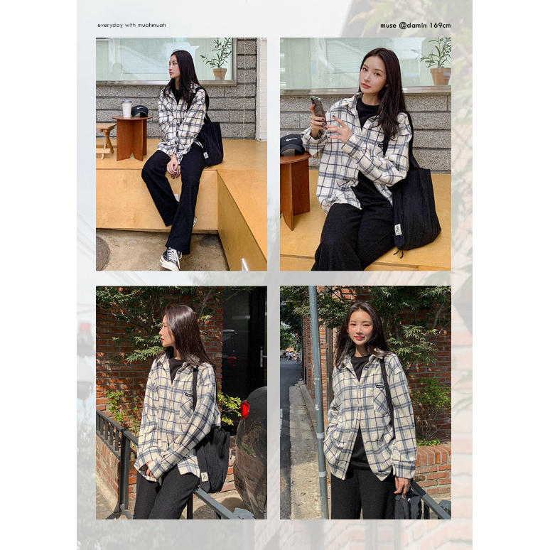 Áo Sơ Mi Caro overfit 2 Màu / Hàn Quốc Chính Hãng 100%