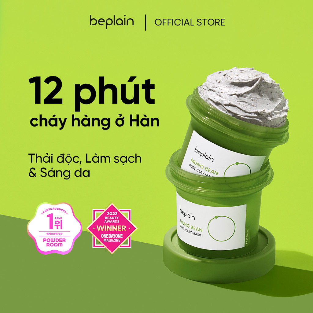 Beplain BEST-SELLER Mask Sét Đậu Xanh 120ml & KCN Sunmuse Vật Lý 50ml