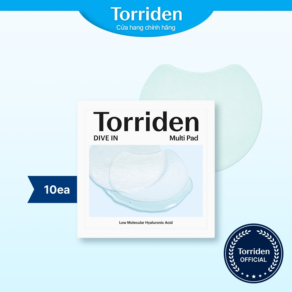 10 Bông dưỡng ẩm mini TORRIDEN Dive In axit hyaluronic phân tử thấp tẩy tế bào chết giảm mẩn đỏ se khít lỗ chân lông