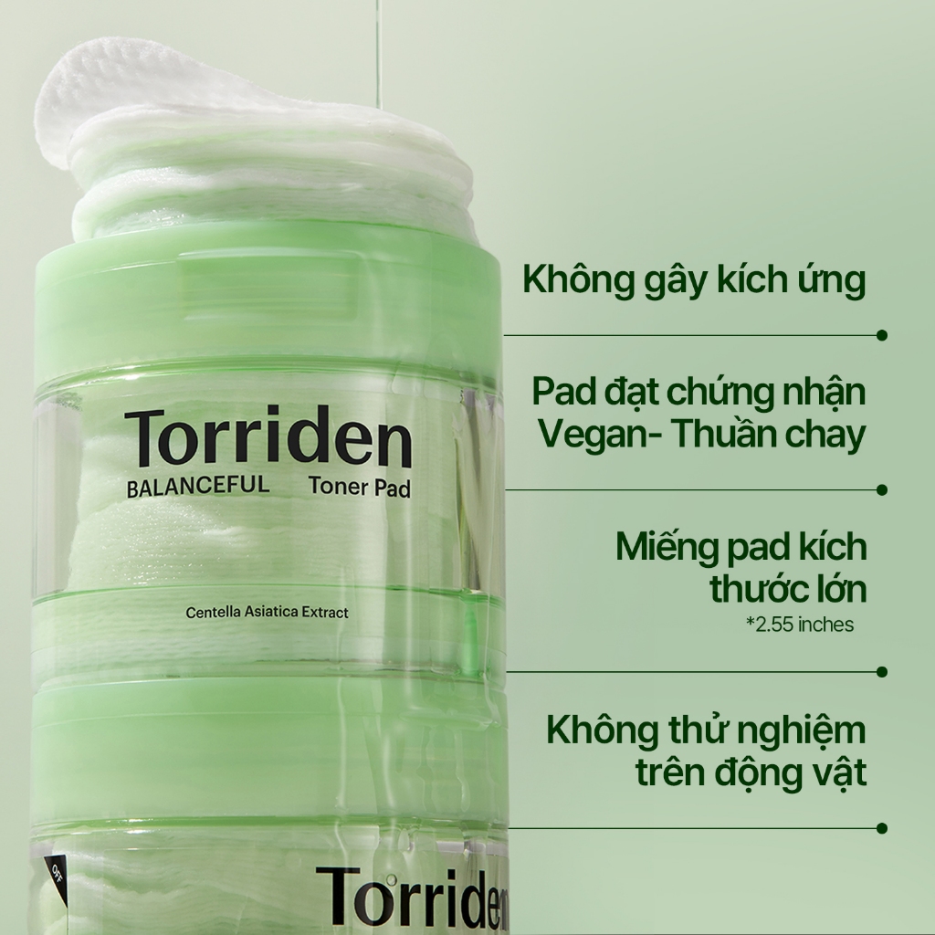 [Torriden Chính hãng] Toner Pad chăm sóc da hàng ngày rau má BALANCEFUL giúp làm mát, làm dịu và tẩy tế bào chết cho da, dành cho da mụn & da nhạy cảm, 60 miếng