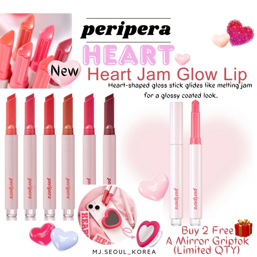 Son Môi peripera heart jam Phát Sáng 6 Màu Tùy Chọn
