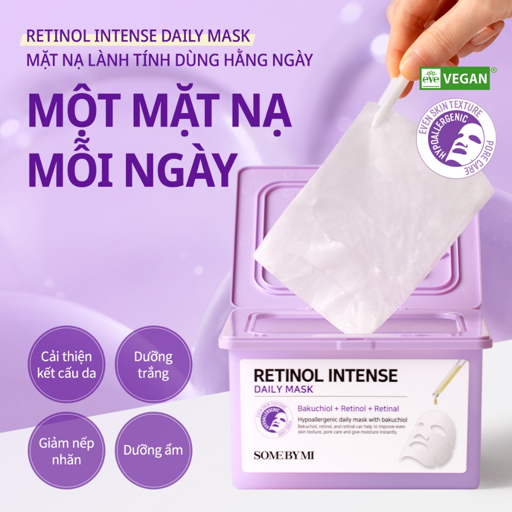 Mặt nạ SOME BY MI RETINOL INTENSE DAILY MASK với Bakuchiol, Retinol, Retinal dành cho da nhạy cảm, 30 miếng