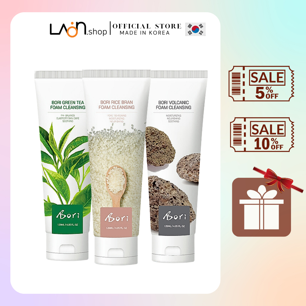 COMBO 3 sữa rửa mặt thành phần thiên nhiên BORI ( TRÀ XANH, CÁM GẠO, TRO NÚI LỬA)