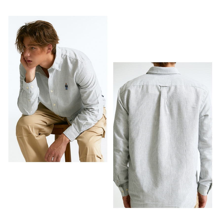 Áo sơ mi nam WHO.A.U WHYSD3812U 100% Cotton 2 màu tay dài thêu Steve Bear