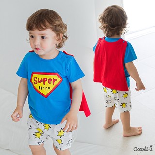 Cordi-i Bộ thun ngắn cotton thoáng mát phong cách halloween cho bé trai bé gái in hình siêu nhân Super Baby (21SS) _ CF133 chính hãng Cordi-i Hàn Quốc
