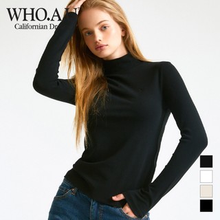 Áo thun WHOAU WHLAD4T21F cổ lọ tay dài thêu họa tiết thời trang dành cho nữ