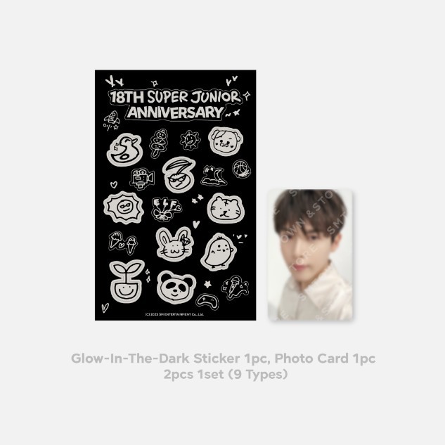 SUPER JUNIOR 18th Anniversary GLOW-IN-THE-DARK STICKER & Photo Card Setk