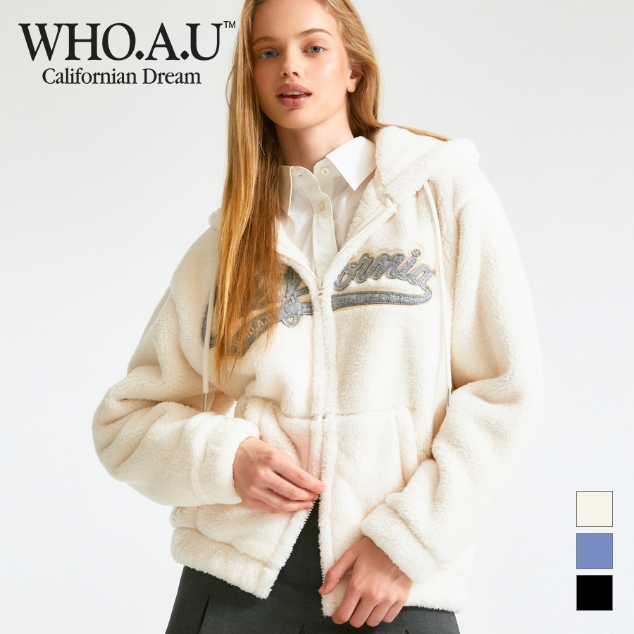 Áo khoác hoodie WHOAU WHMZD4V27U vải lông cừu có khóa kéo thời trang