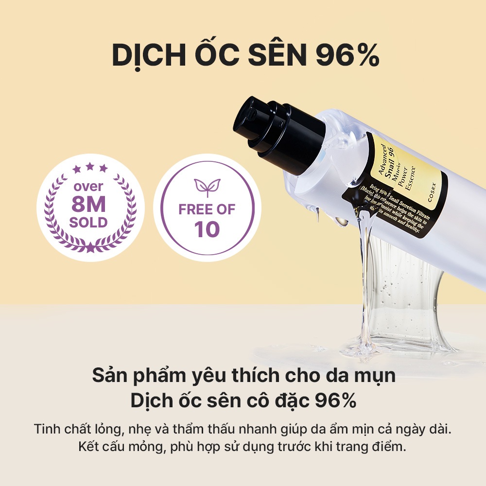 [Chỉ còn 150K sau khi áp voucher] Tinh chất ốc sên COSRX 96 Mucin 100ml hỗ trợ tái tạo dưỡng ẩm cho da