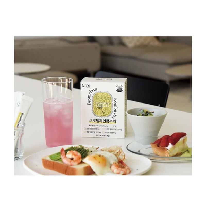 New Nature Bromelain Kombucha 5,7g x 30 Que / Kombucha đào Hàn Quốc với Enzyme Bromelain