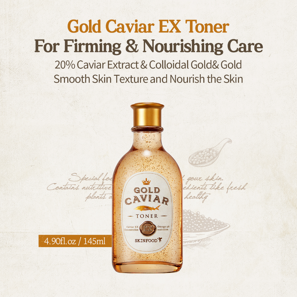 [SKINFOOD] nước hoa hồng vàng Caviar Ex 145ml / vàng với bổ dưỡng kem dành cho da khô, chảy xệ, và lão hóa da / vàng Caviar Ex Toner