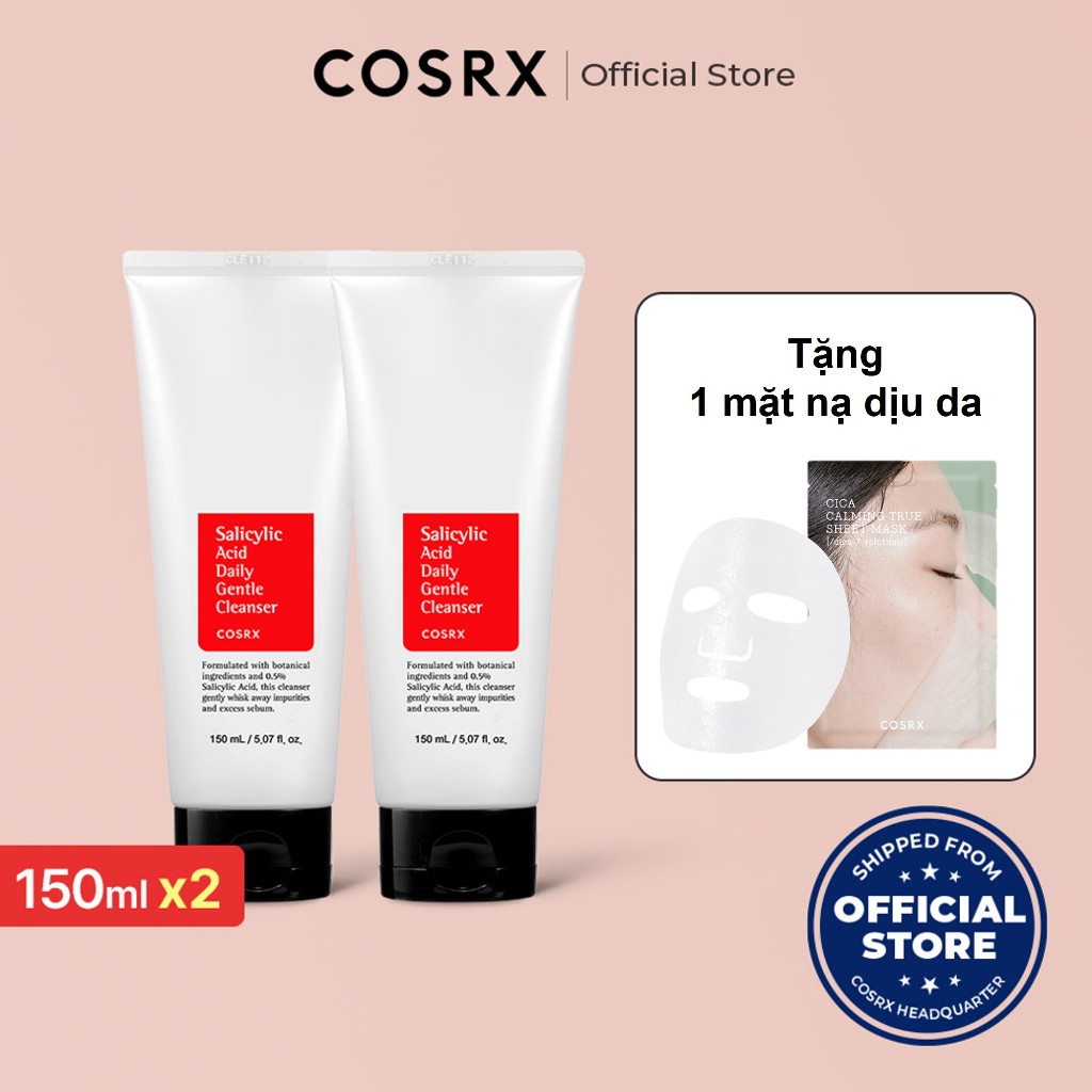 [COSRX OFFICIAL]  Set Sữa rửa mặt Salicylic Acid 0.5% 150ml x 2 - hỗ trợ cải thiện mụn hiệu quả